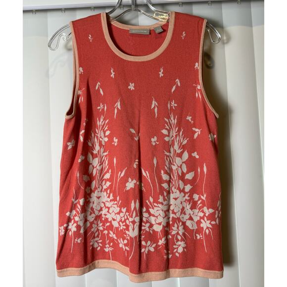 Nordstrom Coral Pink Floral Sweater Tank‎ Sleeveless Sweater Knit Set EUC - Picture 1 of 16